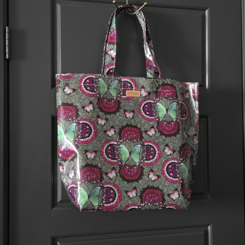 Consuela Pink and Green Butterfly Floral Tote
